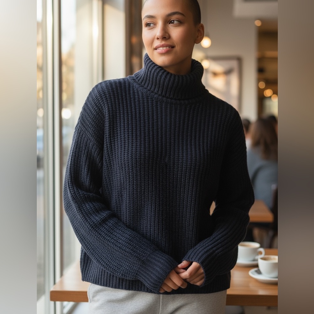 Small Topshop Black Ribbed Turtleneck Sweater